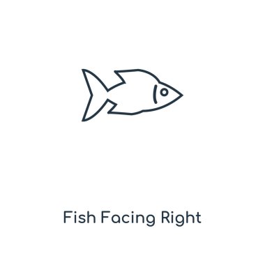 Balık modaya uygun bir tasarım tarzı sağ simge karşı karşıya. Balık beyaz arka plan üzerinde izole sağ simge karşı karşıya. Şu bakan balık simgesi basit vektör ve modern düz UI uygulaması, web sitesi, mobil, logo, sembol. sağ simge vektör çizim, Eps10 karşı karşıya balık.
