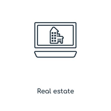 modaya uygun bir tasarım tarzı Emlak simgesi. Beyaz arka plan üzerinde izole Emlak simgesi. Emlak vektör simgesi basit ve modern düz simgesi web sitesi, mobil, logo, app, UI. Emlak simge vektör çizim, Eps10.