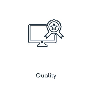 modaya uygun bir tasarım tarzı kalite simgesi. Beyaz arka plan üzerinde izole kalite simgesi. Kalite vektör simgesi basit ve modern düz simgesi web sitesi, mobil, logo, app, UI. Kalite simge vektör çizim, Eps10.