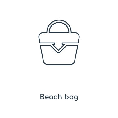 Plaj çantası simgesini modaya uygun bir tasarım tarzı. Plaj çantası simgesi beyaz arka plan üzerinde izole. Plaj çantası vektör simgesi basit ve modern düz simgesi web sitesi, mobil, logo, app, UI. Plaj çantası simge vektör çizim, Eps10.