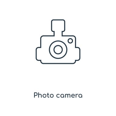 Fotoğraf kamera simgesi modaya uygun bir tasarım tarzı. Fotoğraf kamera simgesi beyaz arka plan üzerinde izole. Fotoğraf kamera vektör simgesi basit ve modern düz simgesi web sitesi, mobil, logo, app, UI. Fotoğraf kamera simge vektör çizim, Eps10.