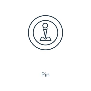 modaya uygun bir tasarım tarzı PIN simgesi. Beyaz arka plan üzerinde izole iğne simgesi. PIN vektör simgesi basit ve modern düz simgesi web sitesi, mobil, logo, app, UI. PIN simge vektör çizim, Eps10.