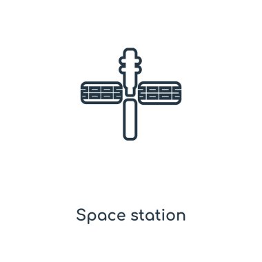 Uzay İstasyonu simgesi modaya uygun bir tasarım tarzı. Uzay İstasyonu simgesi beyaz arka plan üzerinde izole. Uzay İstasyonu vektör simgesi basit ve modern düz simgesi web sitesi, mobil, logo, app, UI. Uzay İstasyonu simge vektör çizim, Eps10.