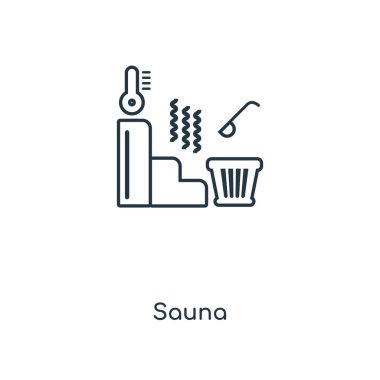 modaya uygun bir tasarım tarzı sauna simgesi. Beyaz arka plan üzerinde izole sauna simgesi. Sauna vektör simgesi basit ve modern düz simgesi web sitesi, mobil, logo, app, UI. Sauna simge vektör çizim, Eps10.