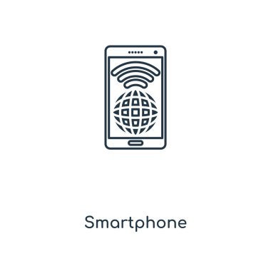 modaya uygun bir tasarım tarzı Smartphone simgesi. Beyaz arka plan üzerinde izole smartphone simgesi. akıllı telefon vektör simgesi basit ve modern düz simgesi web sitesi, mobil, logo, app, UI. Smartphone simge vektör çizim, Eps10.