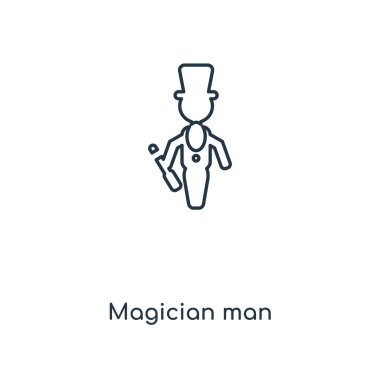 Sihirbaz adam simgesi modaya uygun bir tasarım tarzı. Sihirbaz adam simgesi beyaz arka plan üzerinde izole. Sihirbaz adam vektör simgesi basit ve modern düz simgesi web sitesi, mobil, logo, app, UI. Sihirbaz adam simge vektör çizim, Eps10.