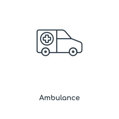 modaya uygun bir tasarım tarzı ambulans simgesi. Beyaz arka plan üzerinde izole ambulans simgesi. Ambulans vektör simgesi basit ve modern düz simgesi web sitesi, mobil, logo, app, UI. Ambulans simge vektör çizim, Eps10.
