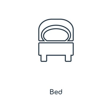 modaya uygun bir tasarım tarzı yatak simgesi. Beyaz arka plan üzerinde izole yatak simgesi. Yatak vektör simgesi basit ve modern düz simgesi web sitesi, mobil, logo, app, UI. Yatak simge vektör çizim, Eps10.