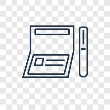 Çek defteri simgesini modaya uygun bir tasarım tarzı. Çek defteri simgesini şeffaf arka plan üzerinde izole. Çek defteri vektör simgesi basit ve modern düz simgesi web sitesi, mobil, logo, app, UI. Çek defteri simge vektör çizim, Eps10.