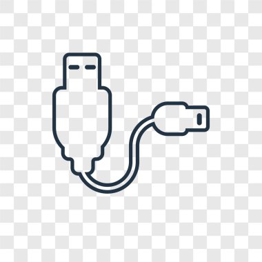 USB kablo simgesini modaya uygun bir tasarım tarzı. usb kablo simgesini şeffaf arka plan üzerinde izole. USB kablo vektör simgesi basit ve modern düz simgesi web sitesi, mobil, logo, app, UI. USB kablo simge vektör çizim, Eps10.