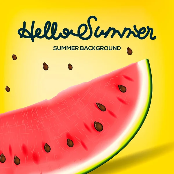 Hallo Zomer Inscriptie Achtergrond Van Watermeloen Gele Mode Vectorillustratie — Stockvector