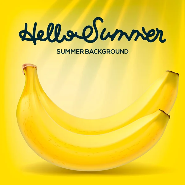 こんにちは、黄色の背景にバナナと夏ポスター、ベクトル イラスト — ストックベクタ