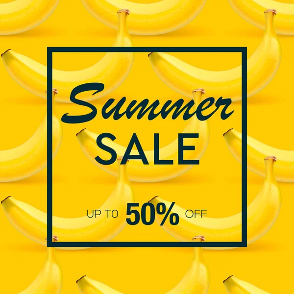 Bannière Summer Sale Avec Fond Fruits Mûrs Fond Coloré Illustration — Image vectorielle