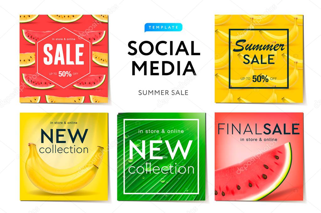 Social media templates Summer sale, use for brands and blogger, modern promotion web banner for social media mobile apps, vector illustration.