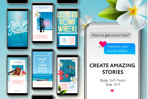 Maler for sosiale medier for merker og blogger. Lage historier om å reise. Moderne promoteringsbanner for mobile apper i sosiale medier, vektorillustrasjon . – stockvektor