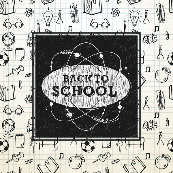 Poster di ritorno a scuola, scarabocchi abbozzati con scritte, illustrazione vettoriale . — Vettoriale Stock