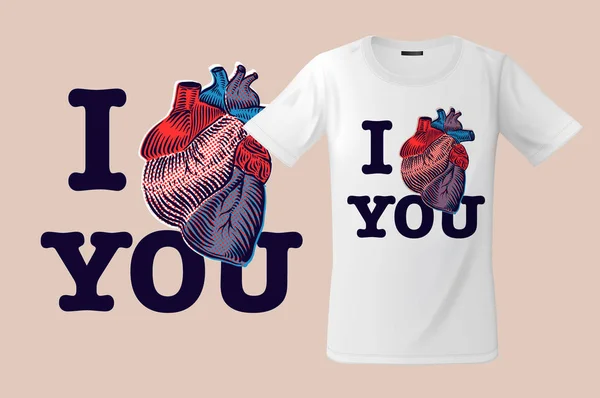 Eu amo-te. Impressão em camisetas, camisolas e lembranças, estojos para telefones celulares, ilustração vetorial — Vetor de Stock