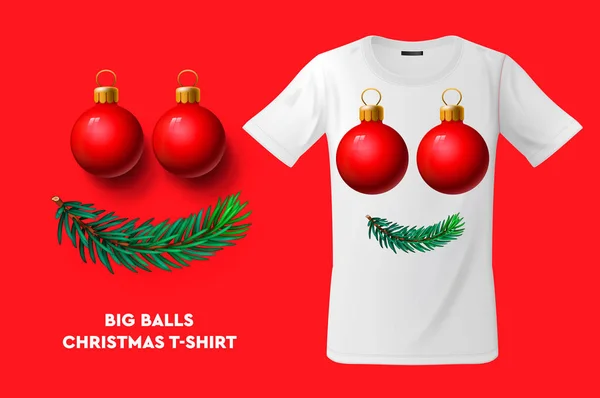 Büyük toplar Noel T-shirt tasarım, tişörtü, Hatıra Eşyası için modern baskı kullanımı ve diğer anlamları, vektör çizim — Stok Vektör