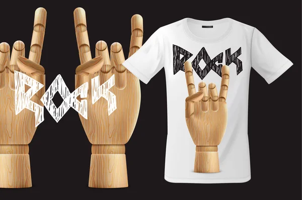 T-shirt moderne imprimé avec signe Rock n Roll geste, utilisation pour sweat-shirts, souvenirs et autres utilisations, illustration vectorielle . — Image vectorielle
