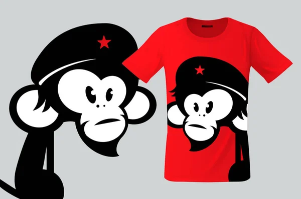 Singe avec béret, T-shirt design, impression moderne pour sweat-shirts, souvenirs, étuis pour téléphones mobiles et autres utilisations, illustration vectorielle . — Image vectorielle