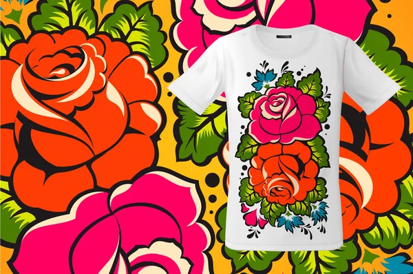 Nowoczesny design t-shirt z kwiatowym wzorem w stylu rosyjskim, bluzy i sklep z pamiątkami, przypadkach dla telefonów komórkowych, ilustracji wektorowych. — Wektor stockowy