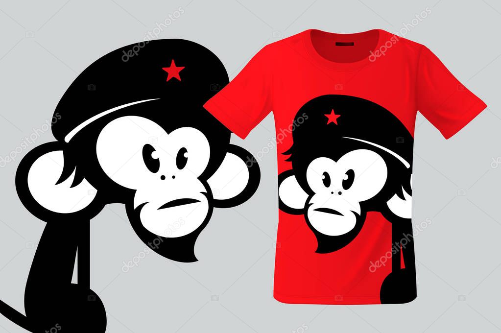 Monkey with beret, T-shirt design, modern print use for sweatshirts, souvenirs, cases for mobile phones and other uses, vector illustration.