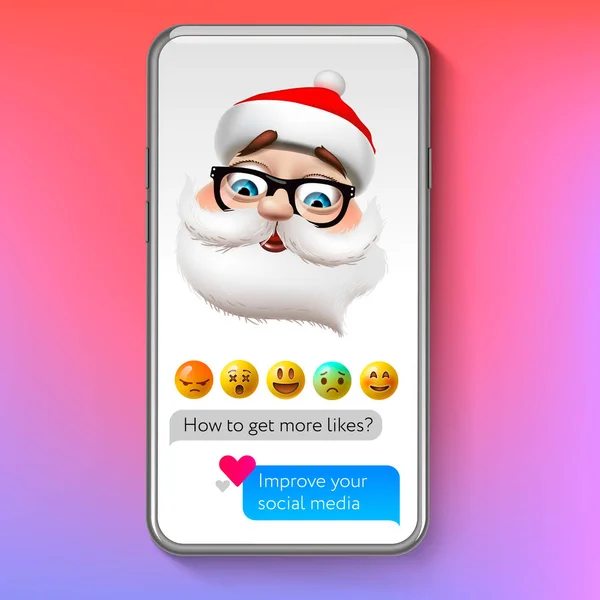 Χριστούγεννα emoji Santa Claus, διακοπές χαμόγελο πρόσωπο emoticon, εικονογράφηση διάνυσμα. — Διανυσματικό Αρχείο