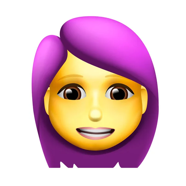 Woman emoji icon, medium skin tone, purple hair, vector illustration. — Stock Vector