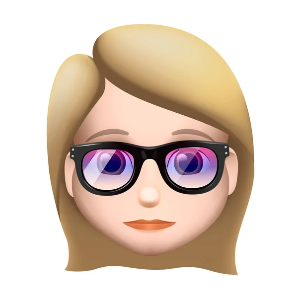 Vrouw emoji pictogram middellange-licht huidskleur, blond haar, bril, vectorillustratie. — Stockvector