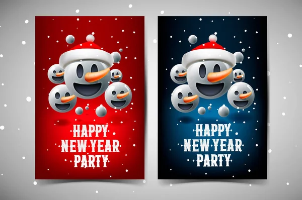 Boldog Party Poszter Baráti Érzelem Hóember Mikulás Kalapját Emoji Háttér — Stock Vector