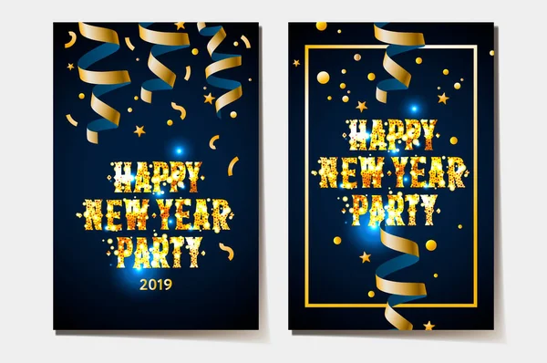 Feliz Año Nuevo Cartel 2019 Oro Negro Colores Lugar Para — Archivo Imágenes Vectoriales