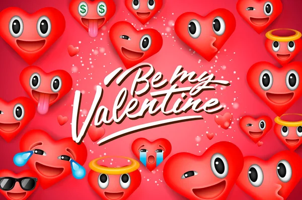 San Valentino sfondo con emoticon cuore, faccine emoji smiley, illustrazione vettoriale. Carta da parati, volantini, carta, invito, manifesti, brochure, voucher, banner . — Vettoriale Stock