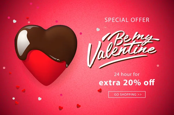 Banner Web Para Dia Dos Namorados Coração Chocolate Confete Ilustração —  Vetores de Stock