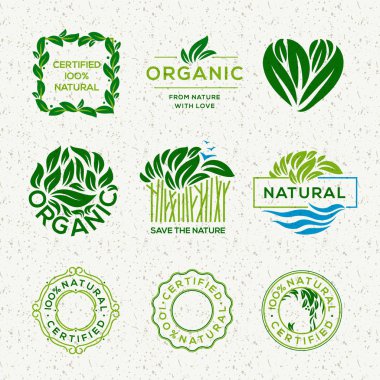 Organic food labels and elements, set for food and drink, restaurants and organic products vector illustration. clipart