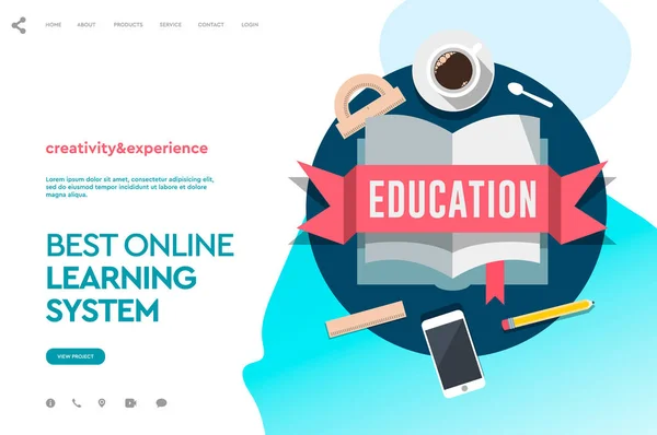Web page design template for e-learning, online education, e-book. Modern vector illustration concept for website and mobile website development. — Stock Vector