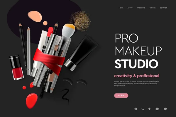 Plantilla de diseño de página web para estudio de maquillaje, curso, productos naturales, cosméticos, cuidado del cuerpo. Diseño moderno concepto de ilustración vectorial para el desarrollo de sitios web y sitios web móviles . — Vector de stock