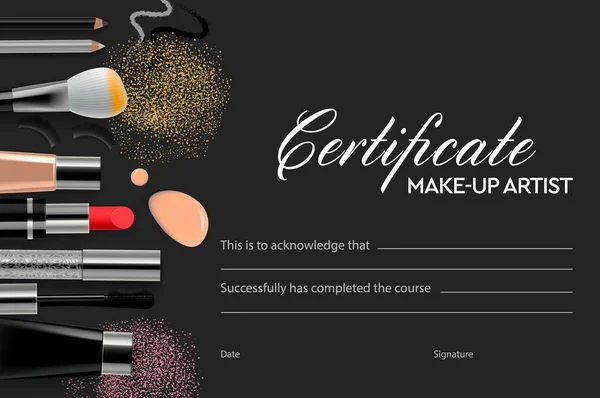 Certificaat make-up school, vectorillustratie. — Stockvector