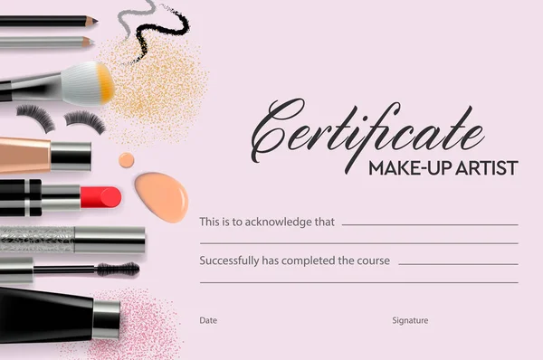 Escuela de maquillaje certificado, ilustración vectorial . — Vector de stock