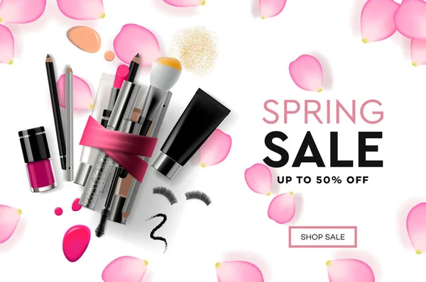 Web page design template for Spring Sale cosmetics, makeup course, natural products, body care. Modern design vector illustration concept for website and mobile website development. — Stock Vector