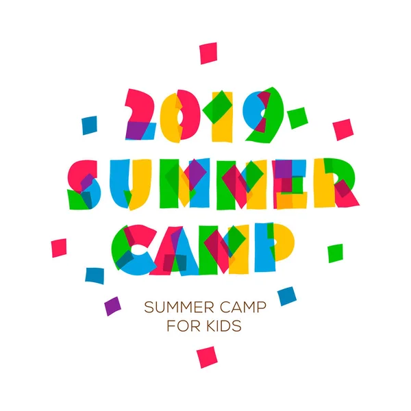 Cartel temático Summer Camp 2019 en estilo plano, ilustración vectorial . — Archivo Imágenes Vectoriales