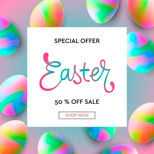 Easter sale banner background template with beautiful colorful eggs. Vector illustration. — Stock Vector