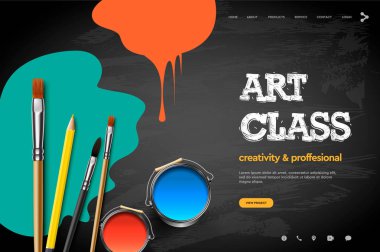 Sanat sınıfı, stüdyo, kurs, sınıf, eğitim için Web sayfası tasarım şablonu. Web sitesi ve mobil web sitesi geliştirme için modern tasarım vektör illüstrasyon kavramı.