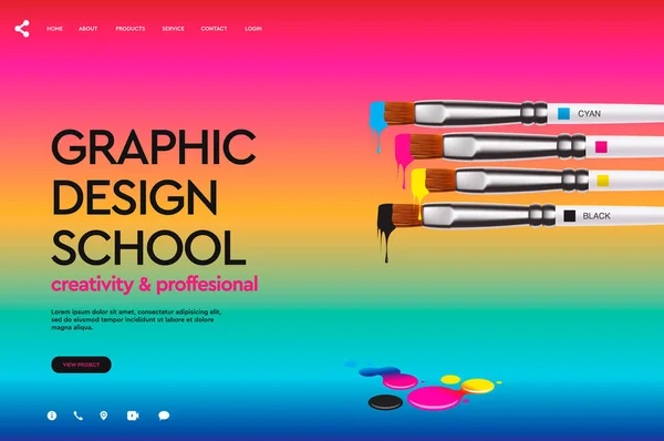 Modelo de design de página web para Design School, estúdio, curso, classe, educação. Conceito de ilustração vetorial de design moderno para desenvolvimento de sites e sites móveis . —  Vetores de Stock