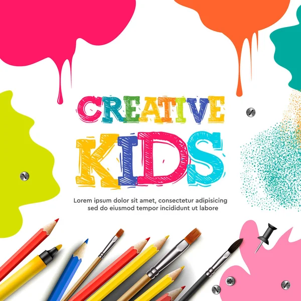 Παιδικά έργα τέχνης, εκπαίδευση, αντίληψη της τάξης της δημιουργικότητας. Απεικόνιση διανυσματικών φορέων. — Διανυσματικό Αρχείο