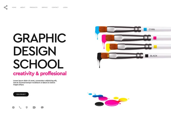 Modello di progettazione di pagine web per Graphic Design School, studio, corso, classe, istruzione. Moderno concetto di illustrazione vettoriale di design per lo sviluppo di siti web e siti web mobili . — Vettoriale Stock