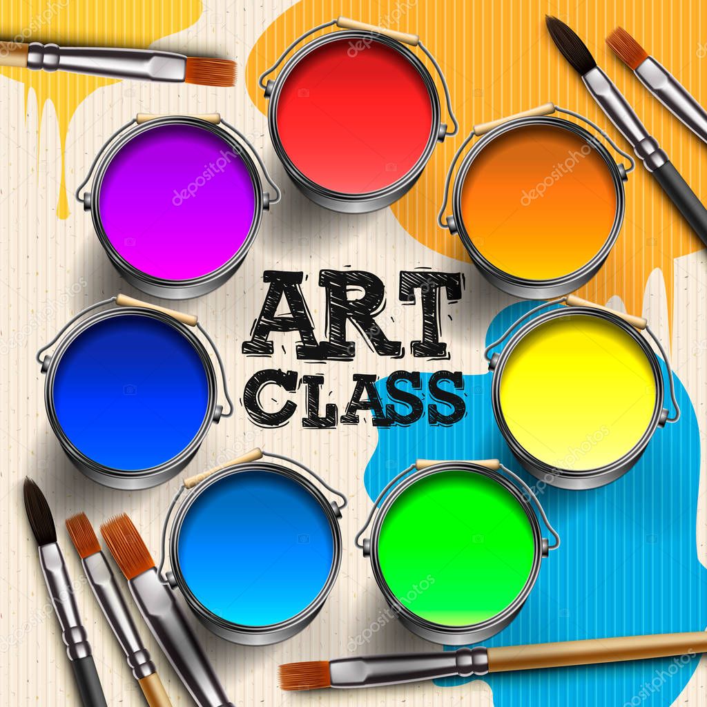 Art Class, Workshop Template Design. Kids art craft, education, creativity class concept, vector illustration