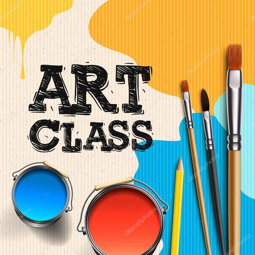 Art Class, Workshop Template Design. Kids art craft, education, creativity class concept, vector illustration