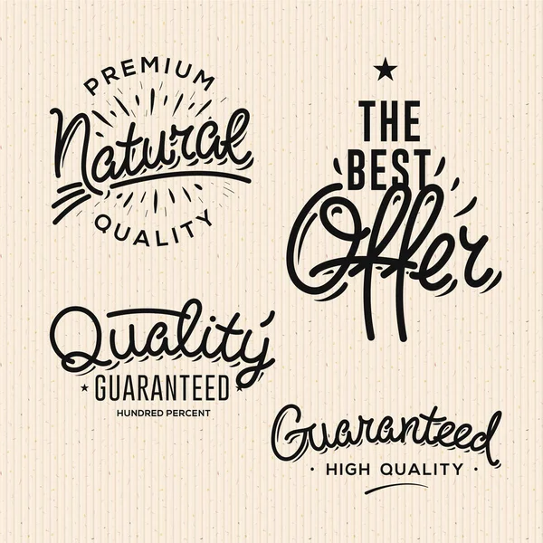 Satisfacción garantizada vintage etiquetas negras de primera calidad, insignias, logotipo, conjunto, ilustración vectorial . — Vector de stock