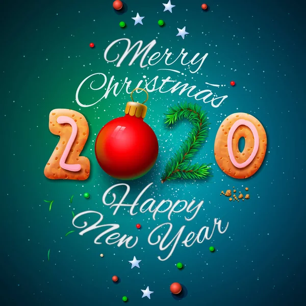 Merry Christmas en Happy New Year 2020 wenskaart, vector illustratie. — Stockvector