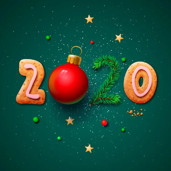 メリークリスマスとハッピーニューイヤー2020グリーティングカード、ベクトルイラスト. — ストックベクタ